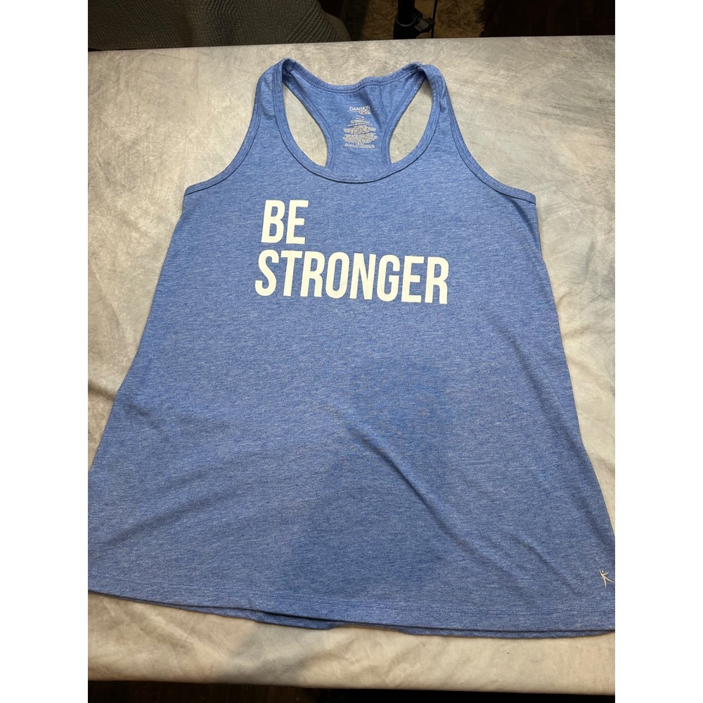 Danskin Now Womens Blue Heather Be Stronger Graphic Racerback Tank Top Size M